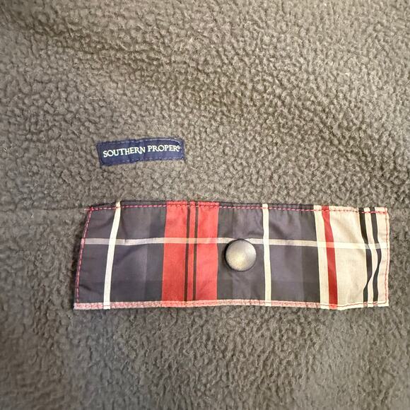 Southern Proper All Prep Fleece Pullover Gray Plaid Trim Snap Front Jacket Men L - Picture 7 of 8